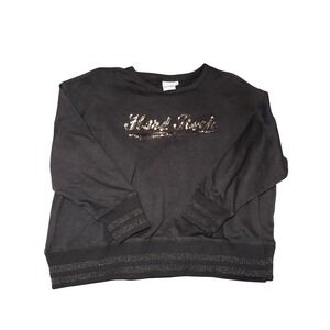 Hard Rock Cafe Womens XL Black Sequin Logo Sweatshirt Glitter Stripe Pullover